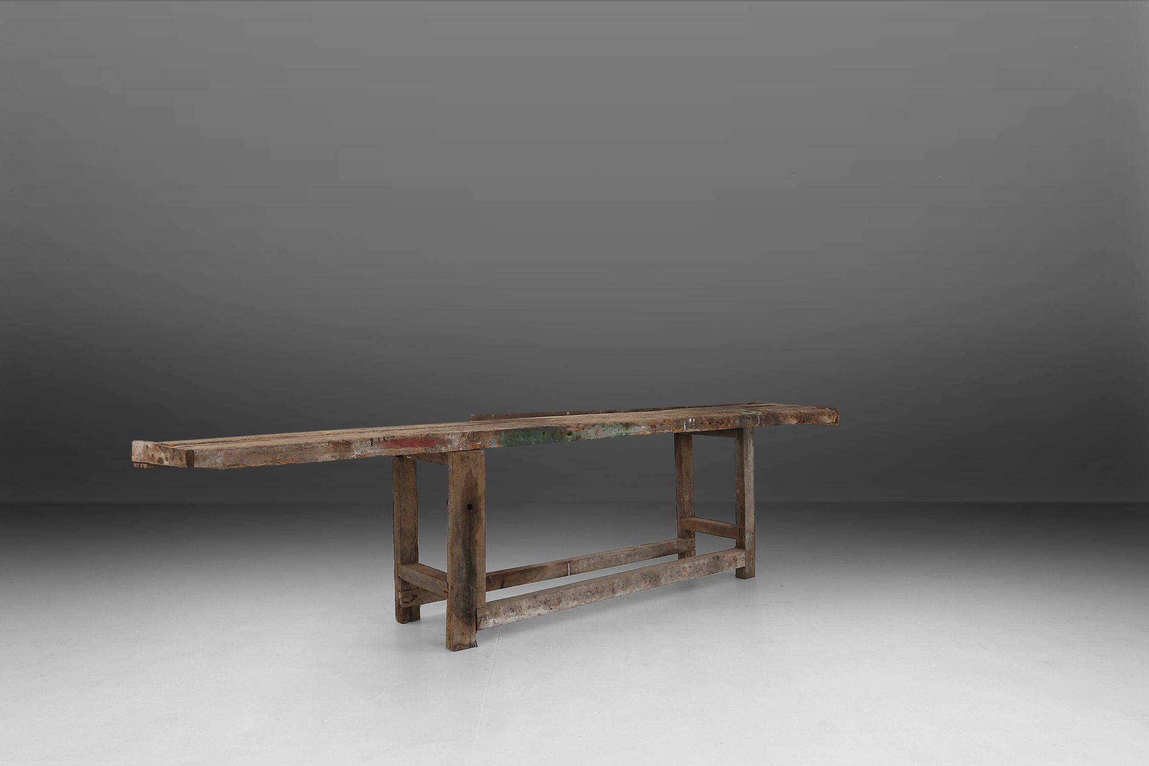 Industrial Oak Workbench with Exceptional Patina, Belgium ca. 1850thumbnail